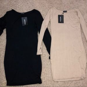 PrettyLittleThing dresses in black and stone